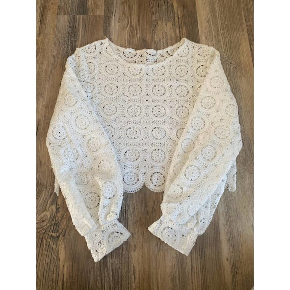 Unbranded White Lace Long Sleeve Blouse, Size L